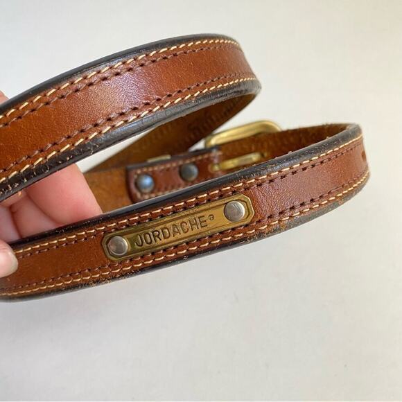 Vintage 80s Jordache Brown Leather Skinny Belt Brass Tone Buckle Womens 28 Small - Picture 5 of 12